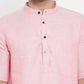Even Apparels Pink Pure Cotton Men's H/S Kurta With Band Collar | Swadesiicart