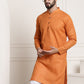 Sojanya Men Orange Dobby Self-Checked Straight Kurta | Swadesiicart