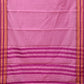 Baby Pink and Pink Bamboo Cotton Plain Saree with Strips Pallu Design No Blouse - Global Threads | Swadesiicart