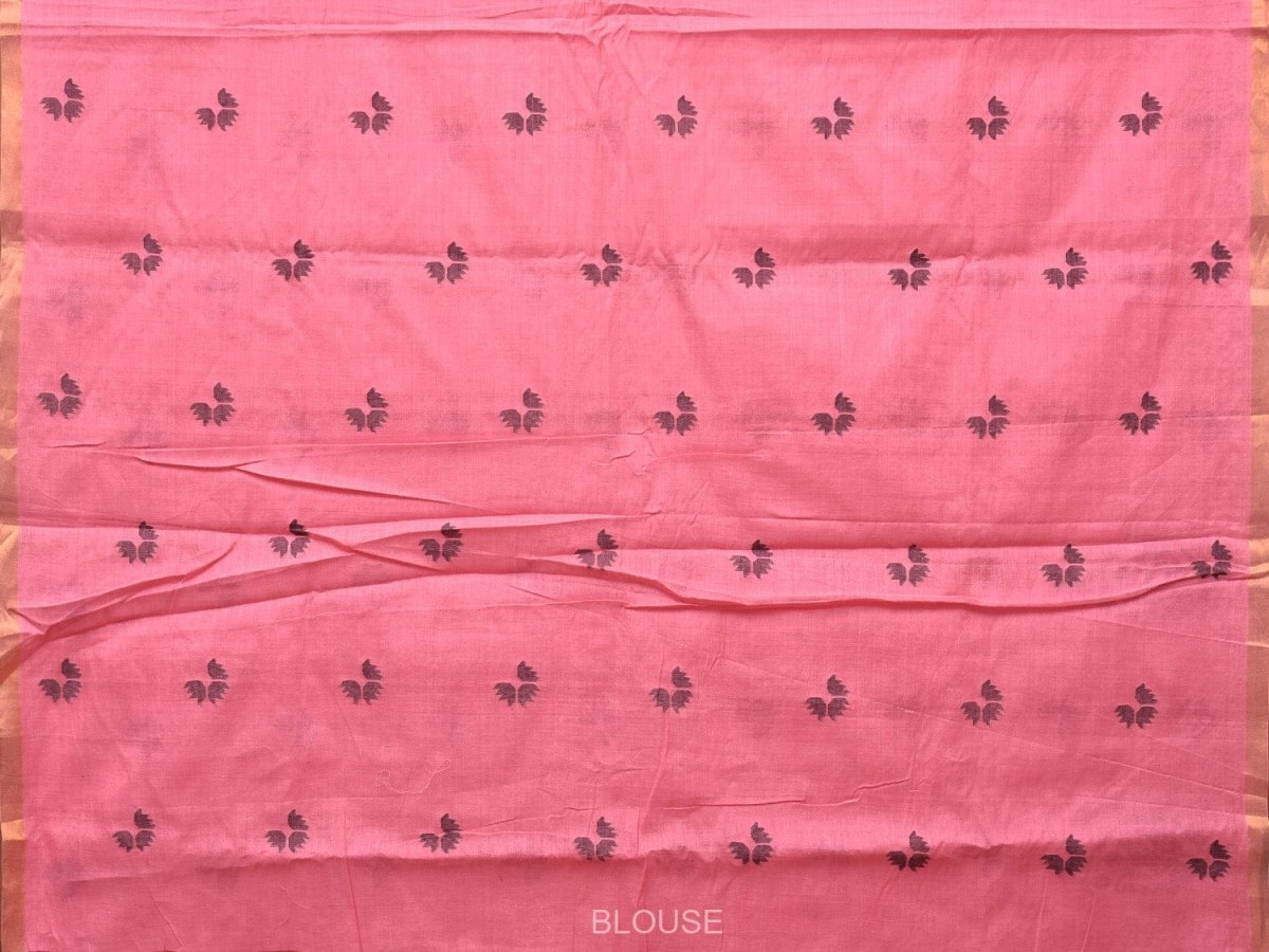 Baby Pink Khadi Cotton Handloom Saree with Buta and One Side Border Design - Global Threads | Swadesiicart