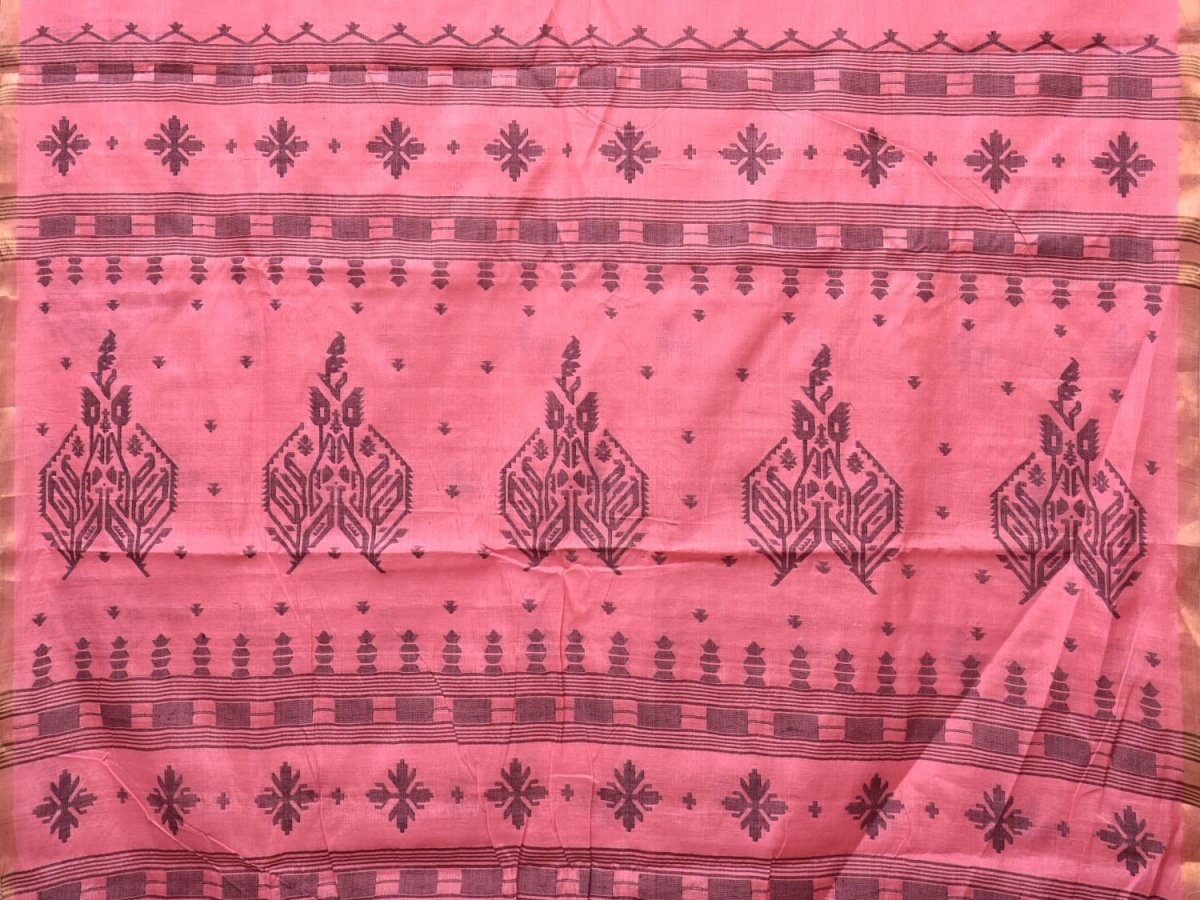 Baby Pink Khadi Cotton Handloom Saree with Buta and One Side Border Design - Global Threads | Swadesiicart