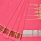 Baby Pink Khadi Cotton Handloom Saree with Doby Border and Zari Strips Pallu Design - Global Threads | Swadesiicart