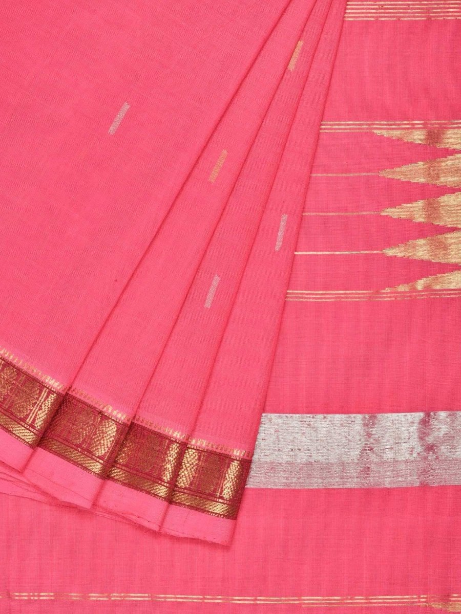 Baby Pink Khadi Cotton Handloom Saree with Doby Border and Zari Strips Pallu Design - Global Threads | Swadesiicart