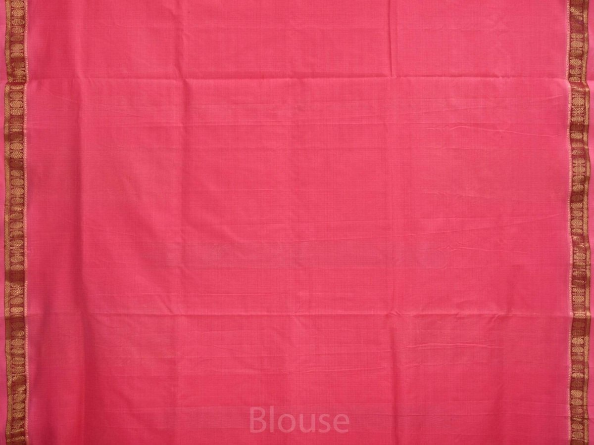 Baby Pink Khadi Cotton Handloom Saree with Doby Border and Zari Strips Pallu Design - Global Threads | Swadesiicart