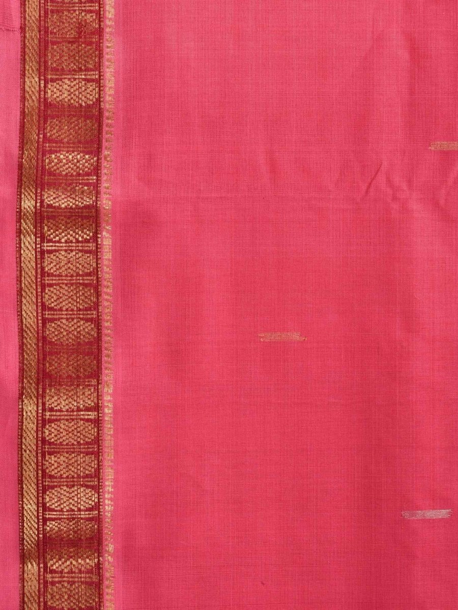 Baby Pink Khadi Cotton Handloom Saree with Doby Border and Zari Strips Pallu Design - Global Threads | Swadesiicart