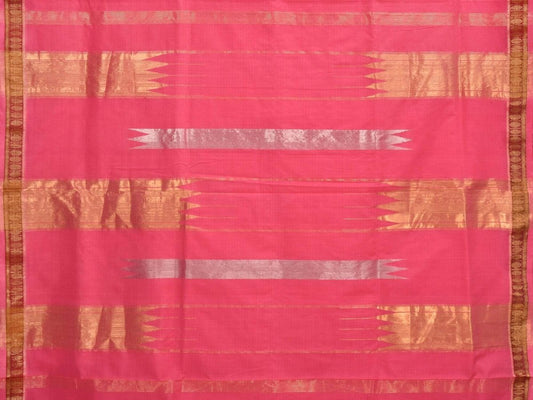 Baby Pink Khadi Cotton Handloom Saree with Doby Border and Zari Strips Pallu Design - Global Threads | Swadesiicart
