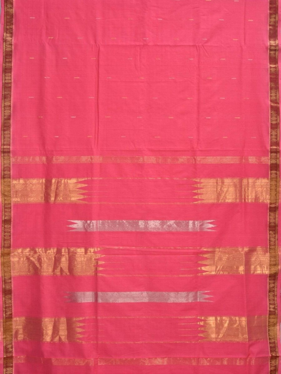 Baby Pink Khadi Cotton Handloom Saree with Doby Border and Zari Strips Pallu Design - Global Threads | Swadesiicart