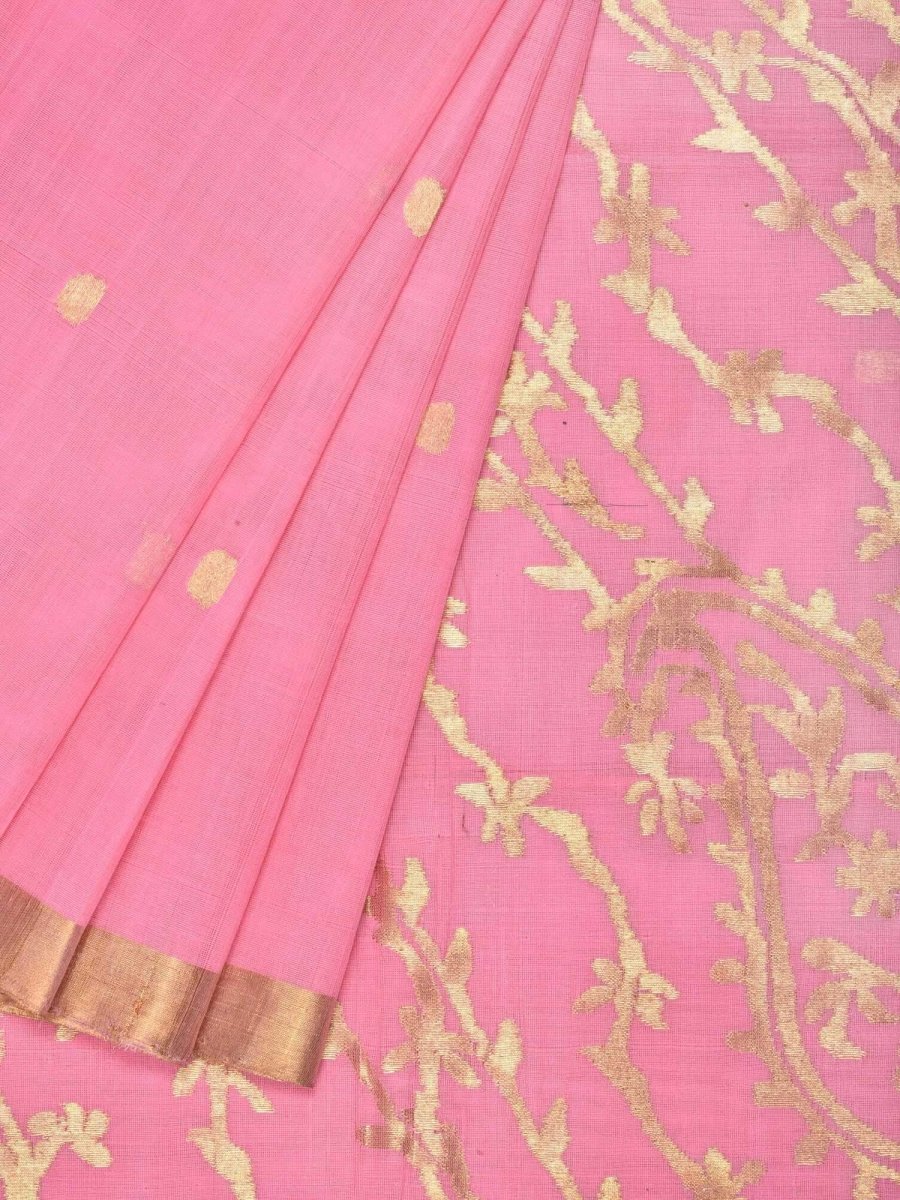 Baby Pink Khadi Cotton Handloom Saree with Pallu Design - Global Threads | Swadesiicart