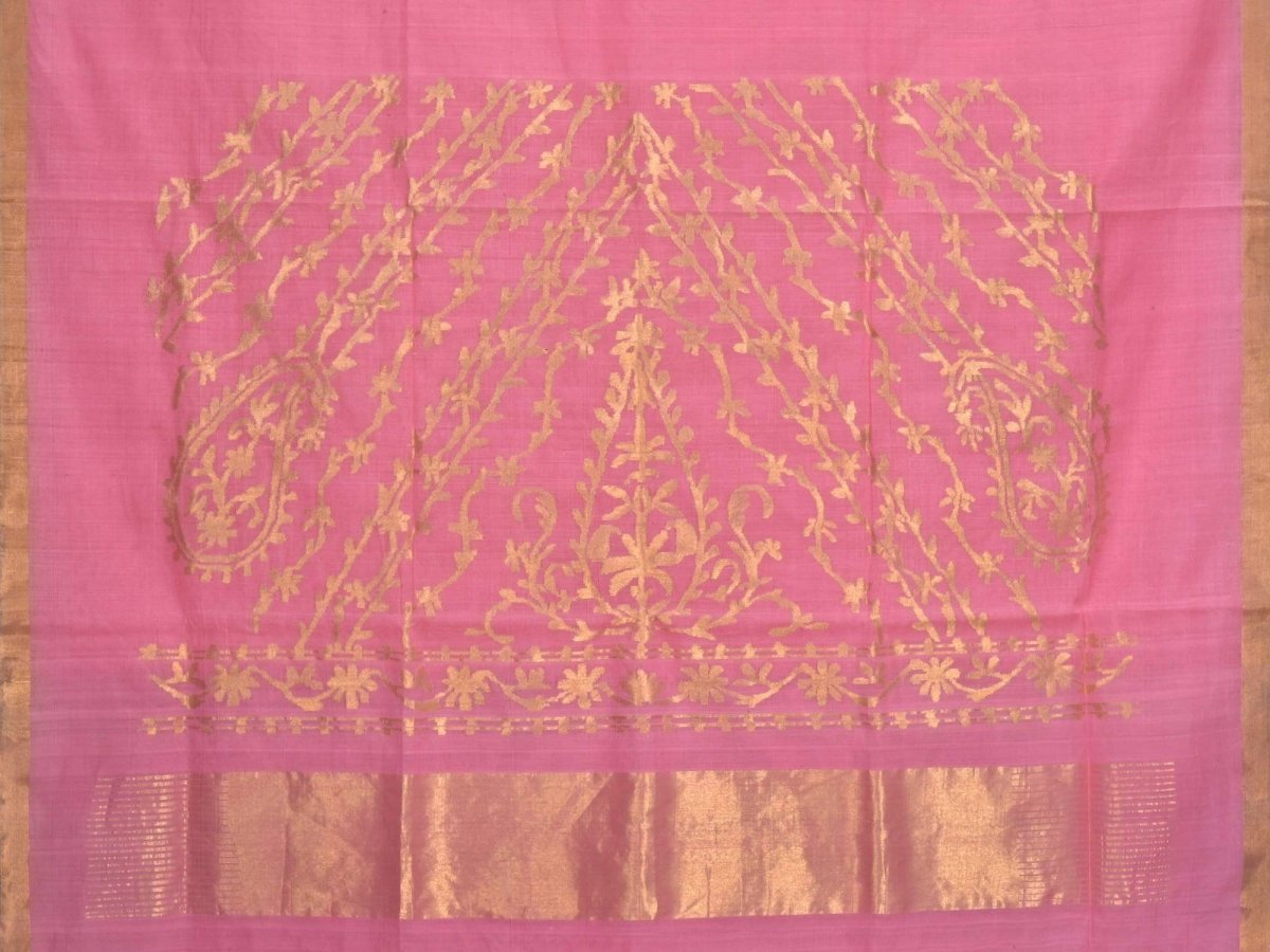 Baby Pink Khadi Cotton Handloom Saree with Pallu Design - Global Threads | Swadesiicart