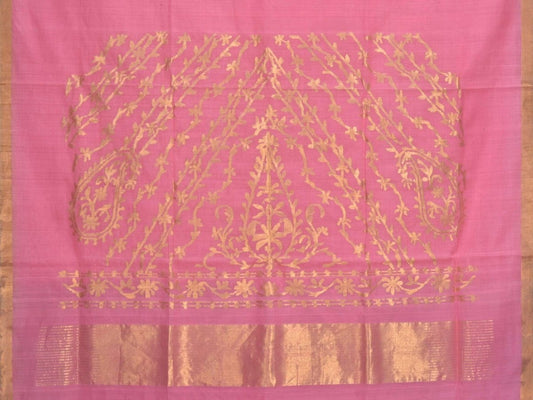 Baby Pink Khadi Cotton Handloom Saree with Pallu Design - Global Threads | Swadesiicart