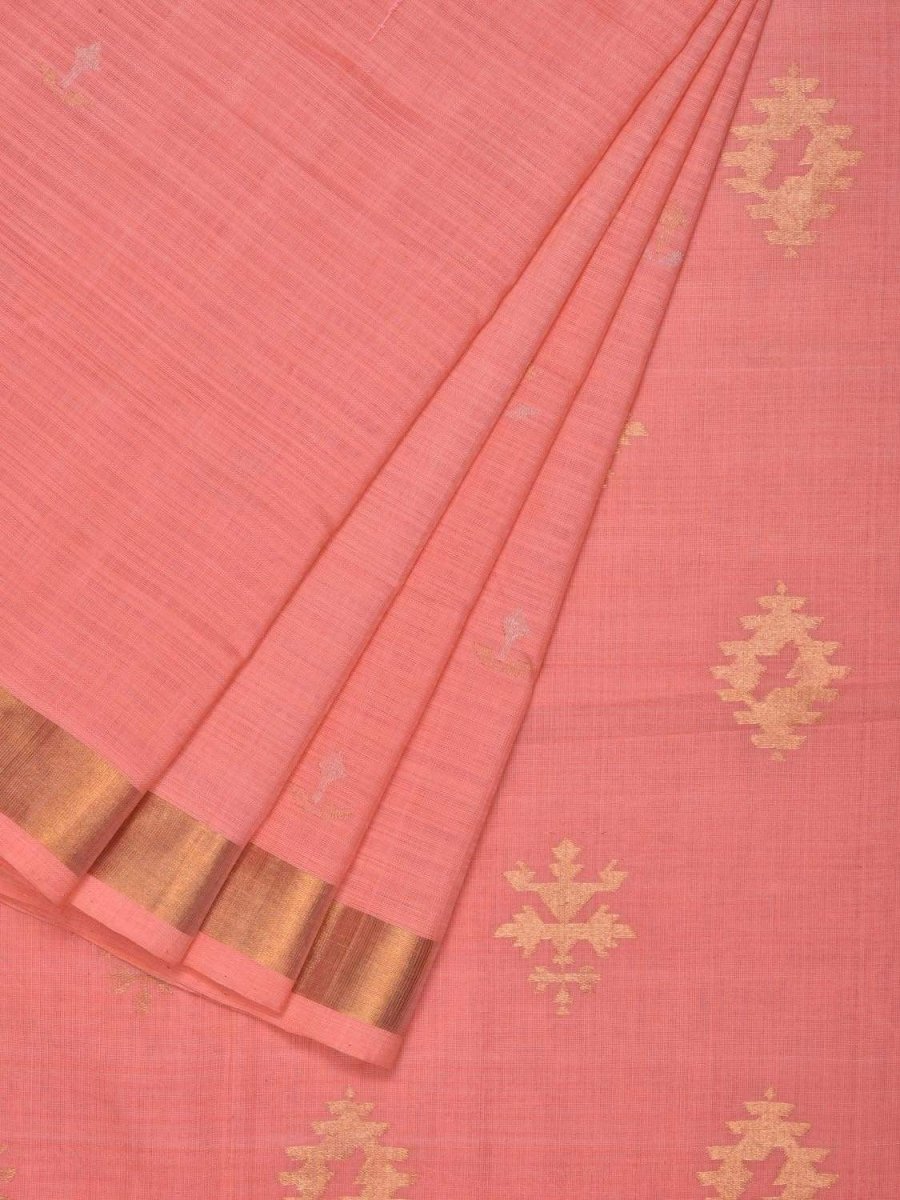 Baby Pink Uppada Cotton Handloom Saree with Assorted Buta Pallu Design - Global Threads | Swadesiicart