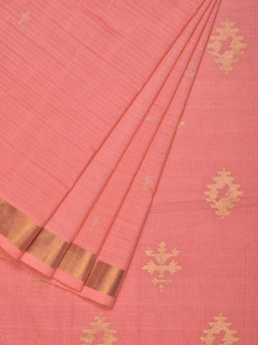 Baby Pink Uppada Cotton Handloom Saree with Assorted Buta Pallu Design - Global Threads | Swadesiicart