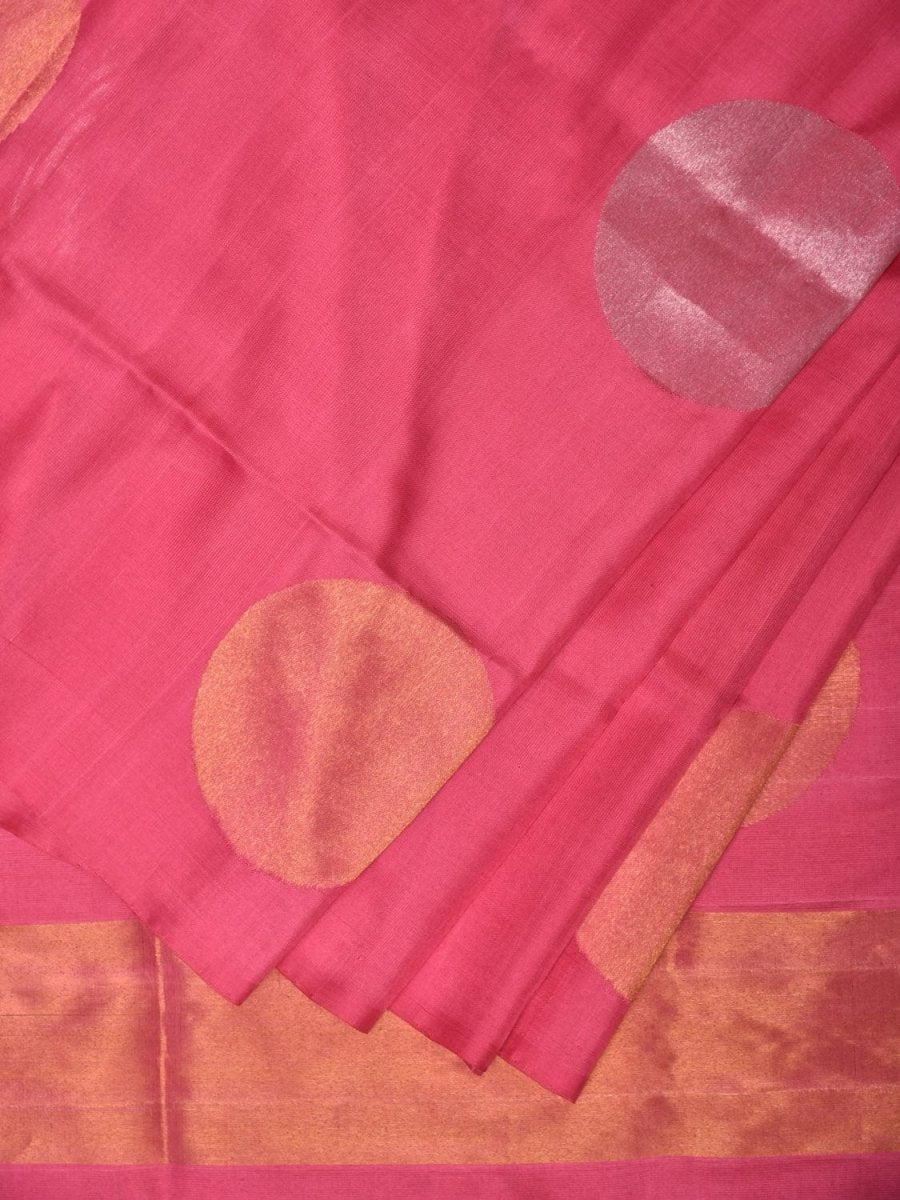 Baby Pink Uppada Silk Handloom Saree with Big Round Body Buta Design - Global Threads | Swadesiicart