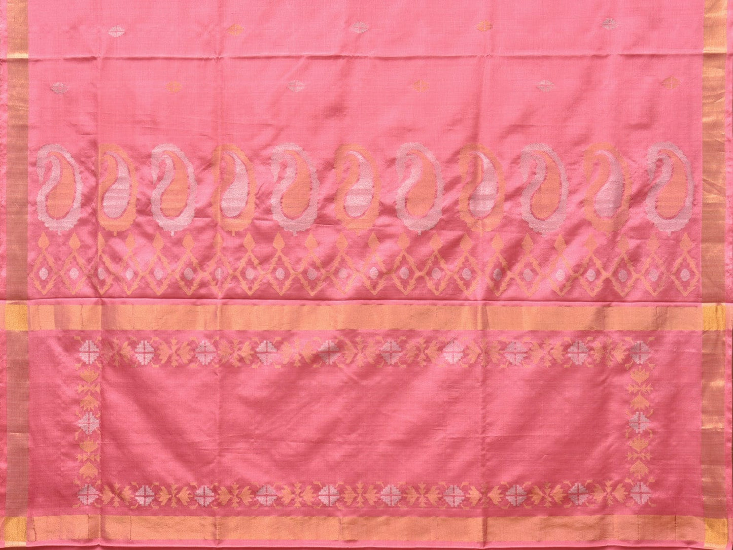 Baby Pink Uppada Silk Handloom Saree with Mango Pallu Design - Global Threads | Swadesiicart