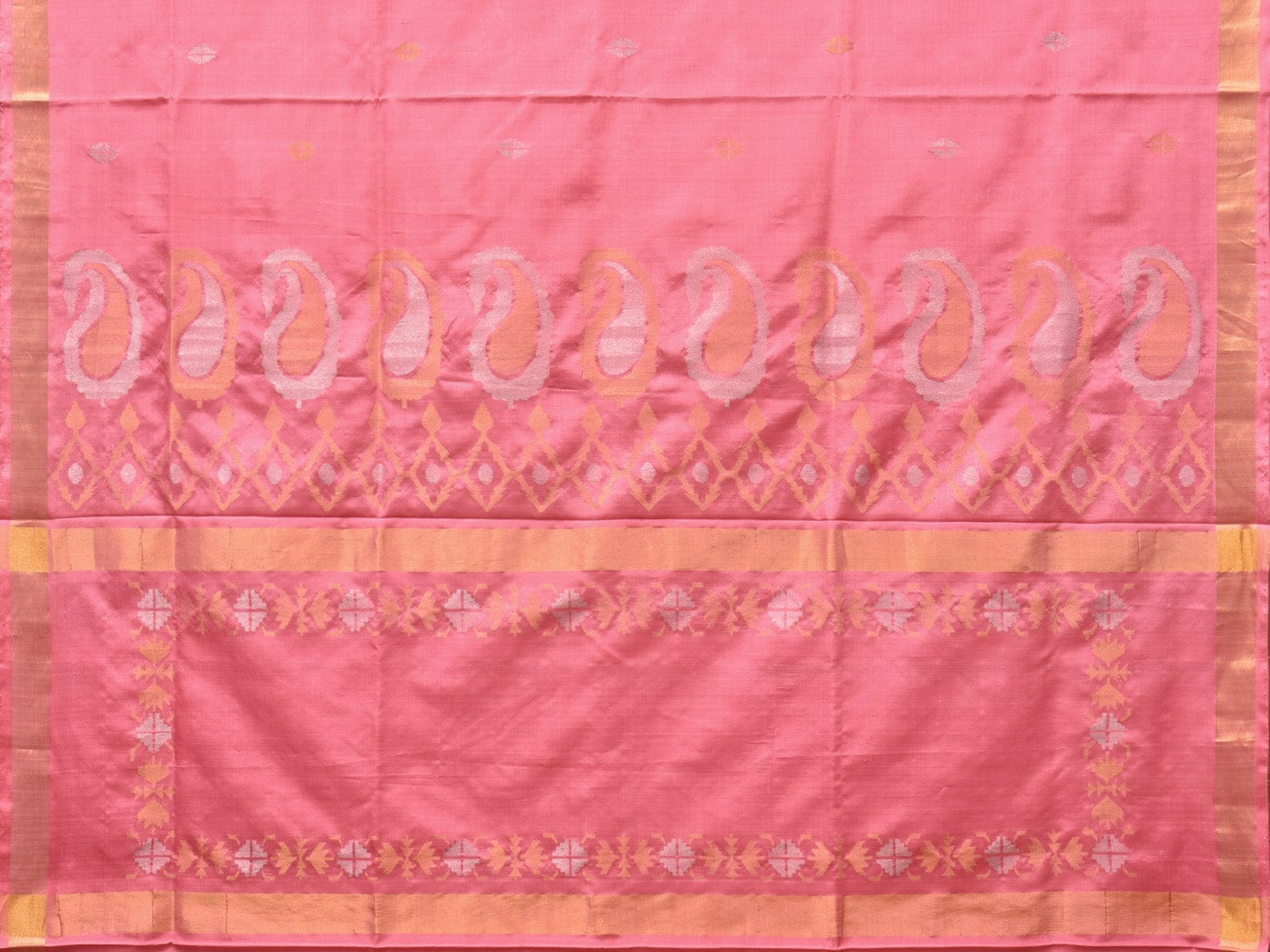 Baby Pink Uppada Silk Handloom Saree with Mango Pallu Design - Global Threads | Swadesiicart