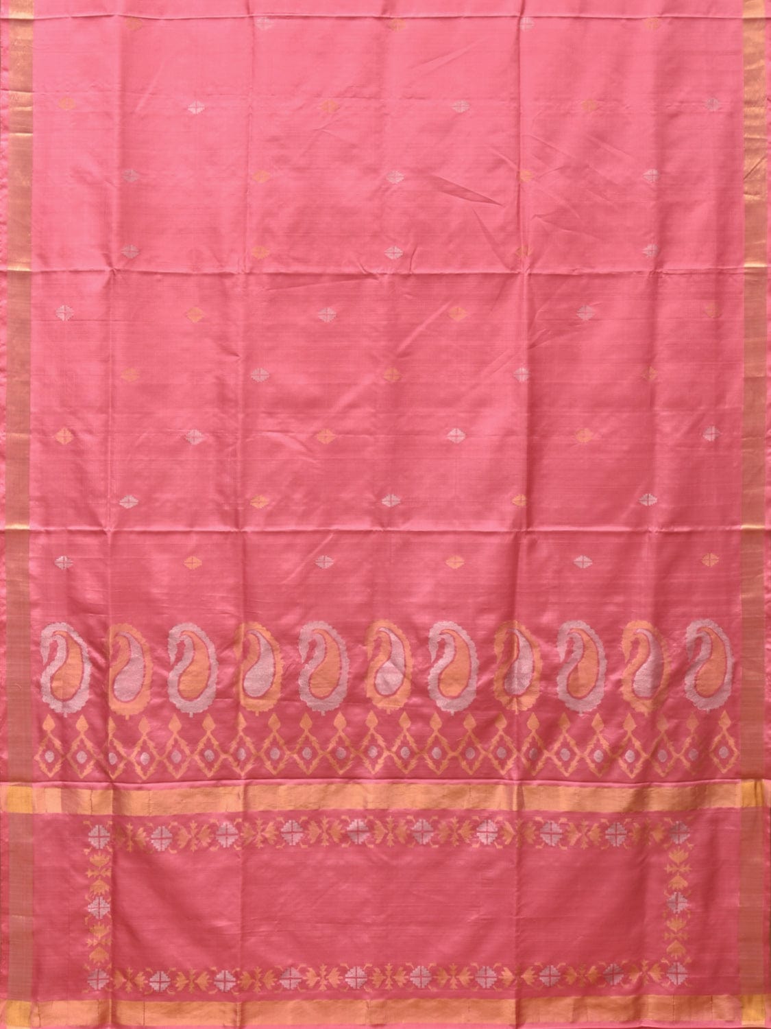 Baby Pink Uppada Silk Handloom Saree with Mango Pallu Design - Global Threads | Swadesiicart