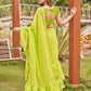 Tikhi Imli Printed Ruffle Saree With Mirror Embroidered Work Blouse | Swadesiicart