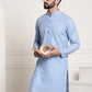 Sojanya Men Blue Dobby Self-Checked Straight Kurta | Swadesiicart