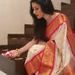 DEIANA'S Beautiful Designer Golden zari Soft Lichi Silk Saree - White - Swadesiicart