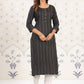 Ode by House of Pataudi Striped Round Neck Straight Cotton Kurta - Swadesiicart