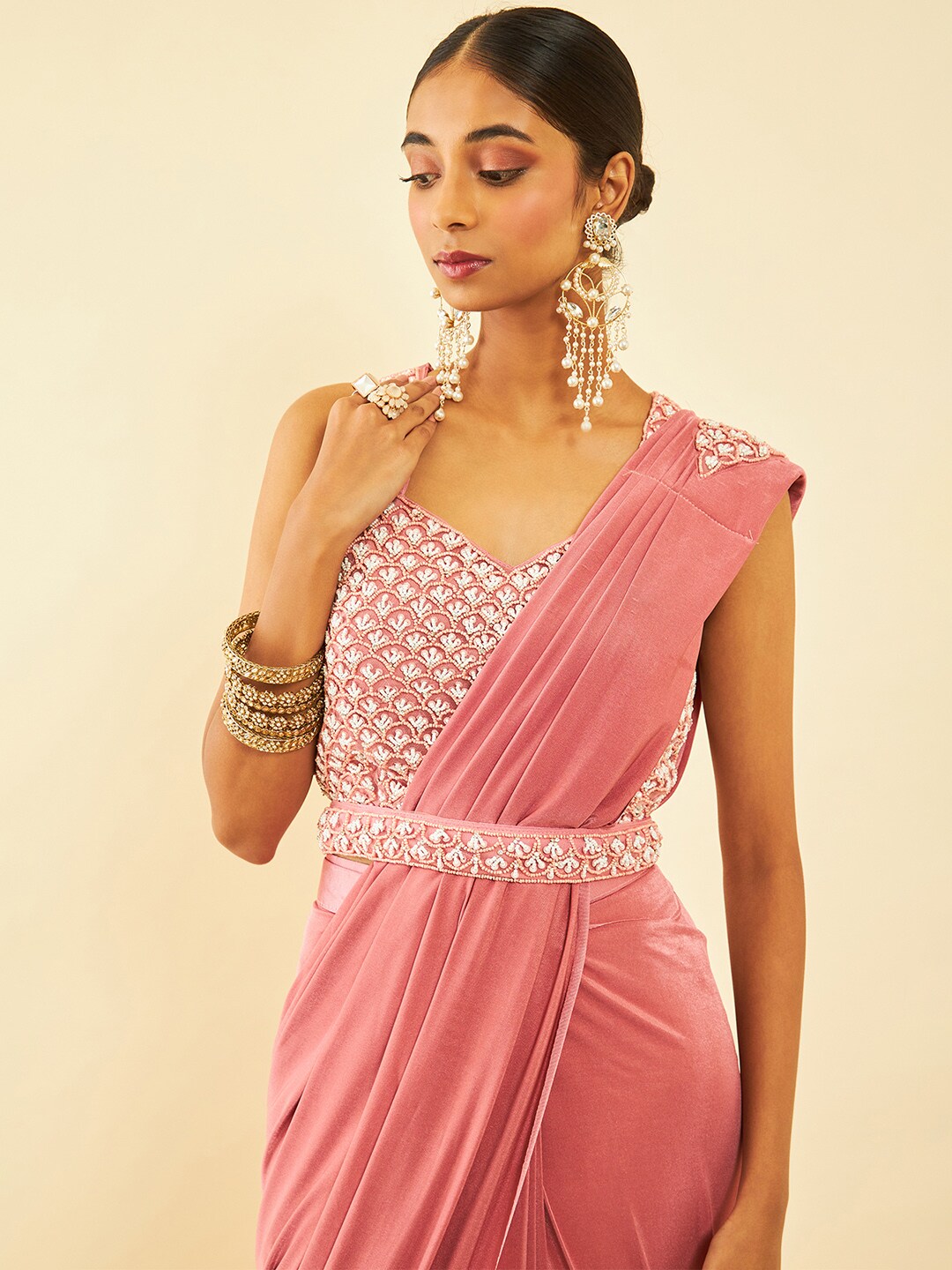 Soch Pink Beads and Stones Embellished Ready to Wear Saree | Swadesiicart