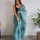Vamsee Sky Blue Organza Saree - Swadesiicart