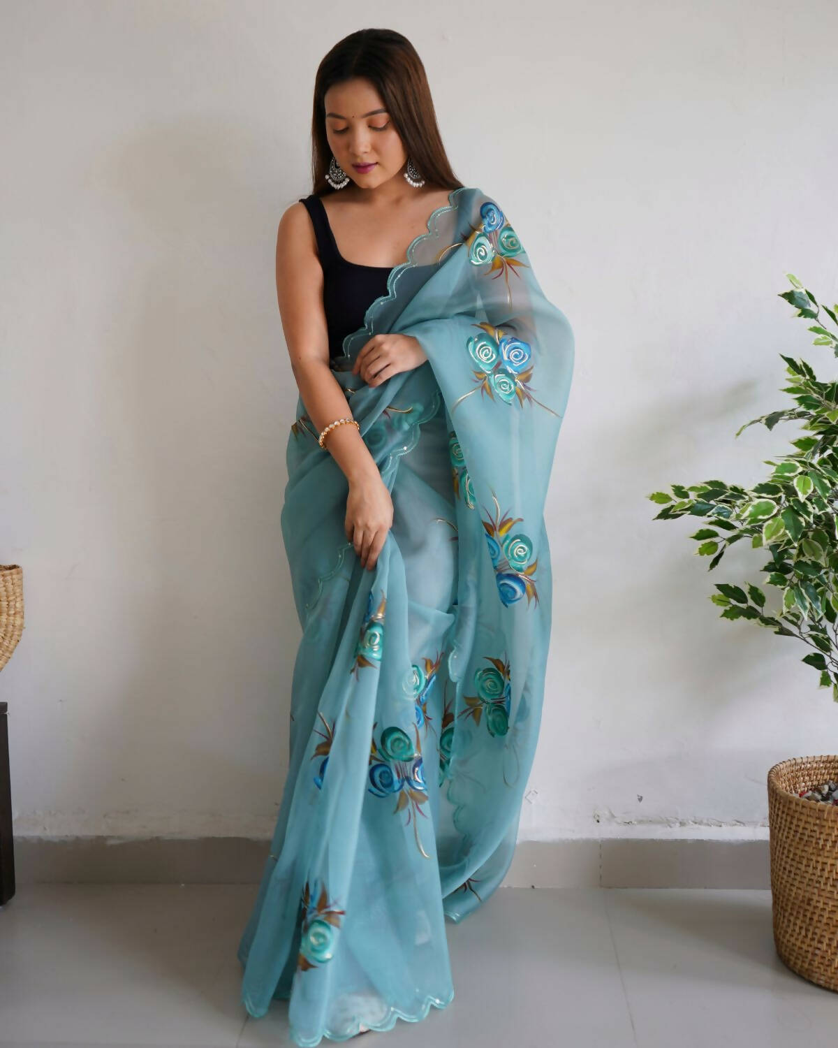 Vamsee Sky Blue Organza Saree - Swadesiicart