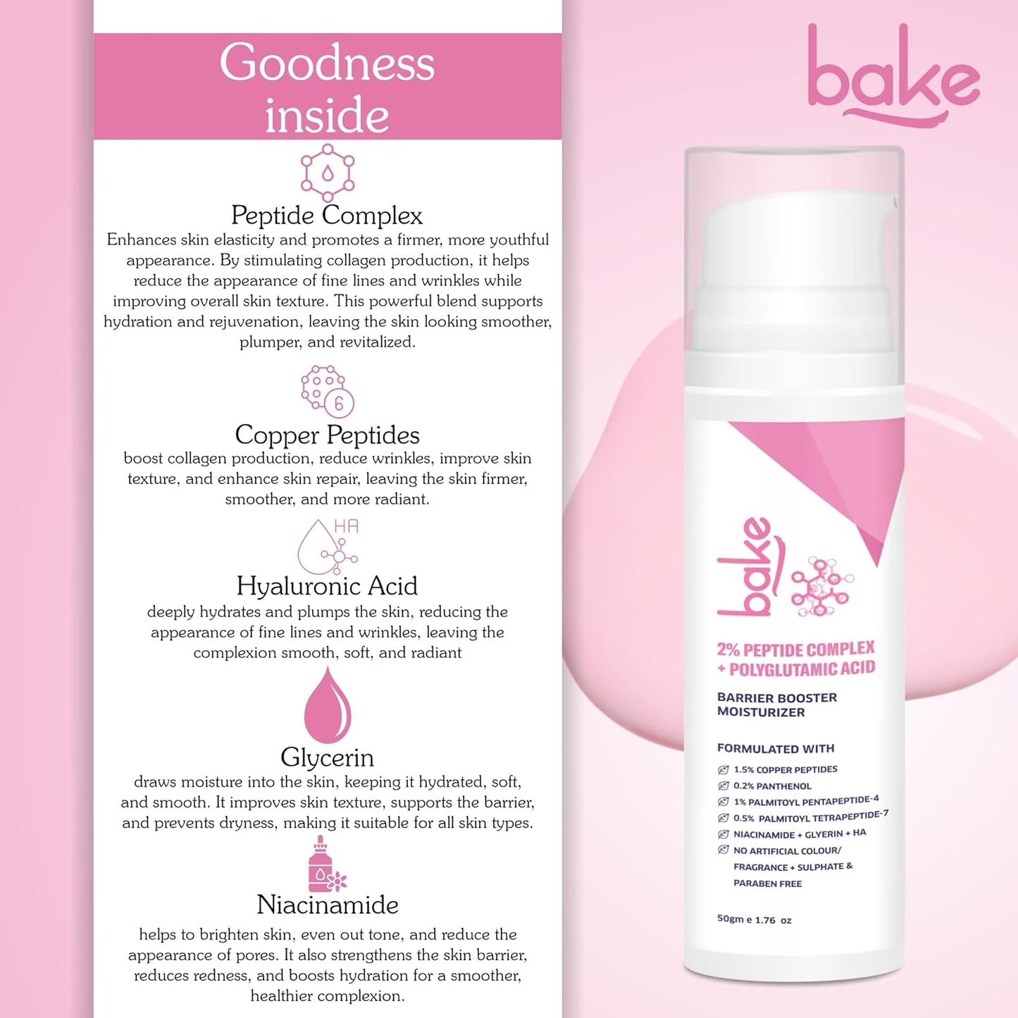 Bake Super Glow+ Glazed Peptide Barrier Repair Moisturizer | Swadesiicart