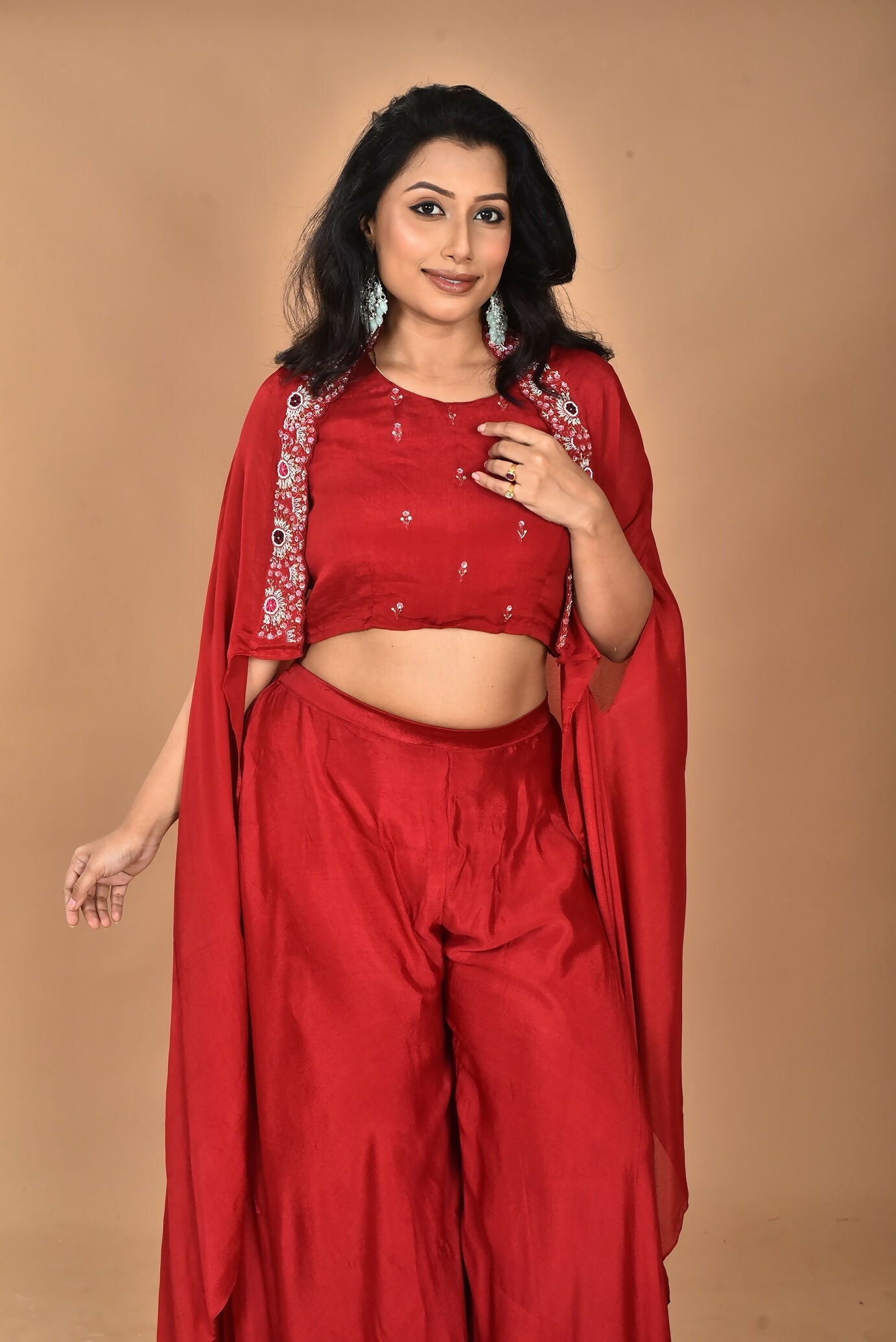 Morchari Women And Hand Embroidery Palazzo Set-Maroon - Swadesiicart