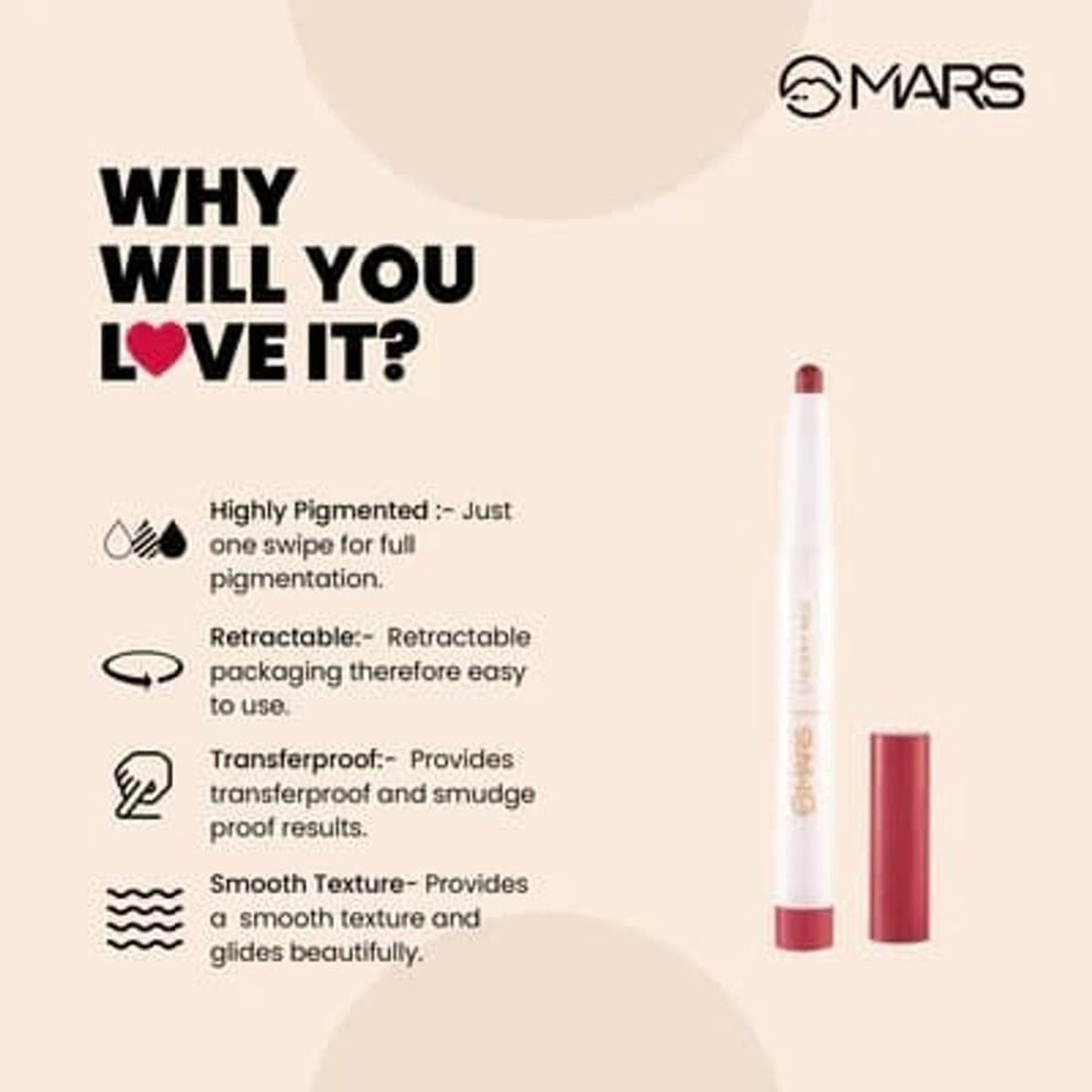 MARS Cosmetics Retractable Poppins Lipstick - Raspberry Pink - Swadesiicart
