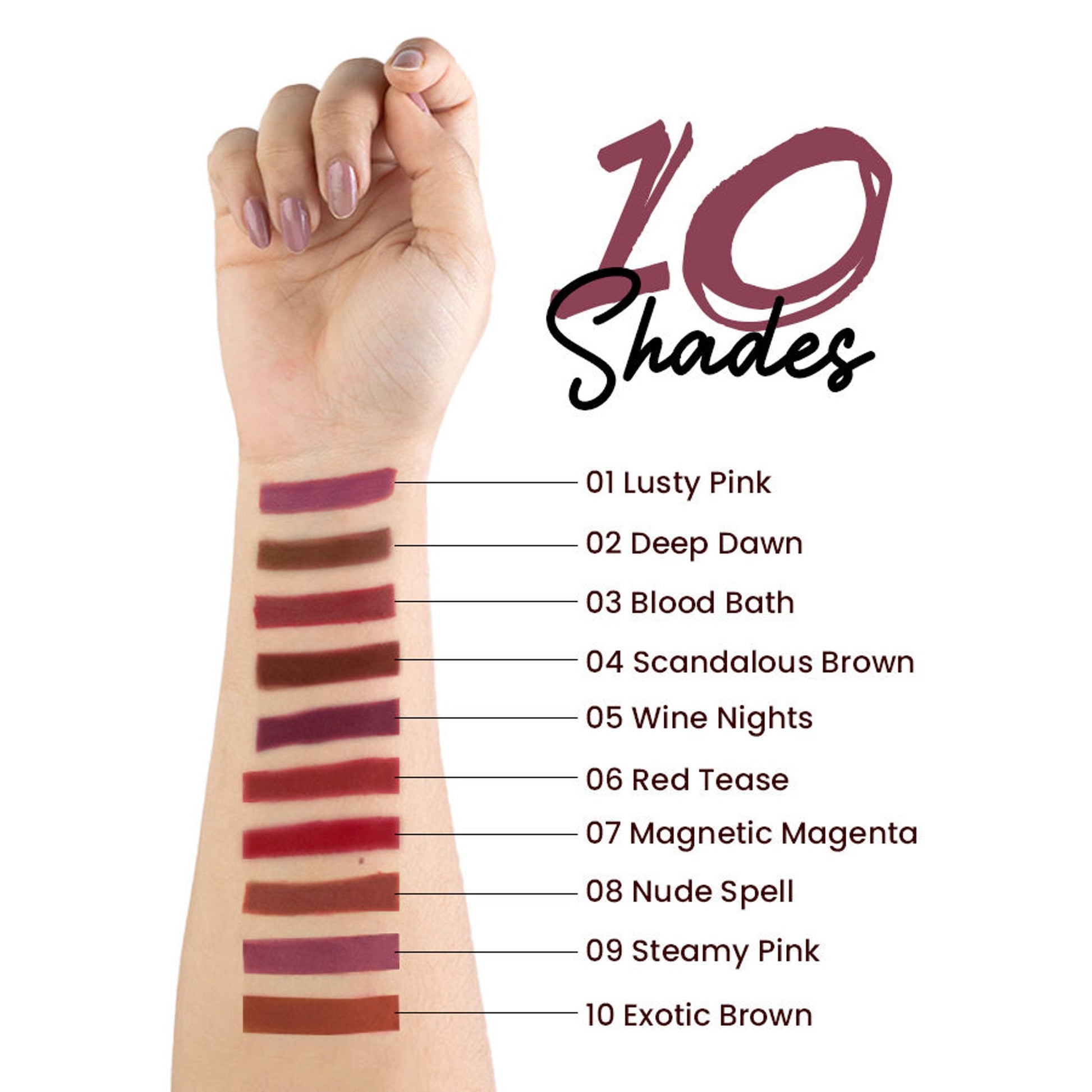 MARS Cosmetics Matte Lip Liner Pack of 10 - Set A - Swadesiicart