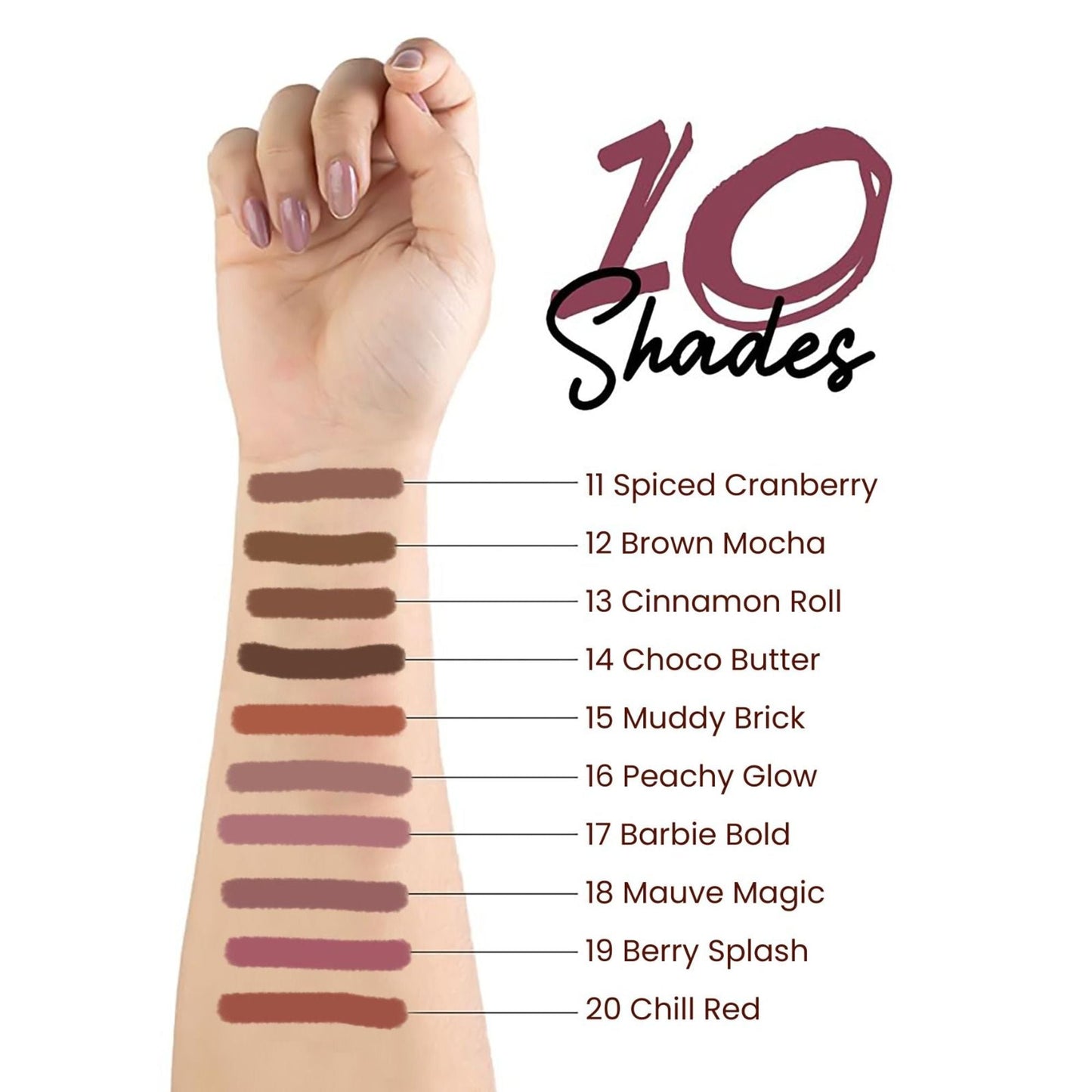 MARS Cosmetics Matte Lip Liner Pack of 10 - Set B - Swadesiicart