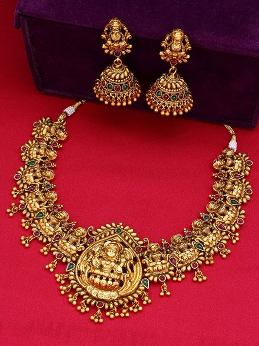 Aadita Women Gold-Toned & Plated Temple Choker Jewellery Set | Swadesiicart