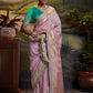 Mitera Lavender & Blue Ethnic Motifs Woven Design Zari Silk Blend Banarasi Saree | Swadesiicart