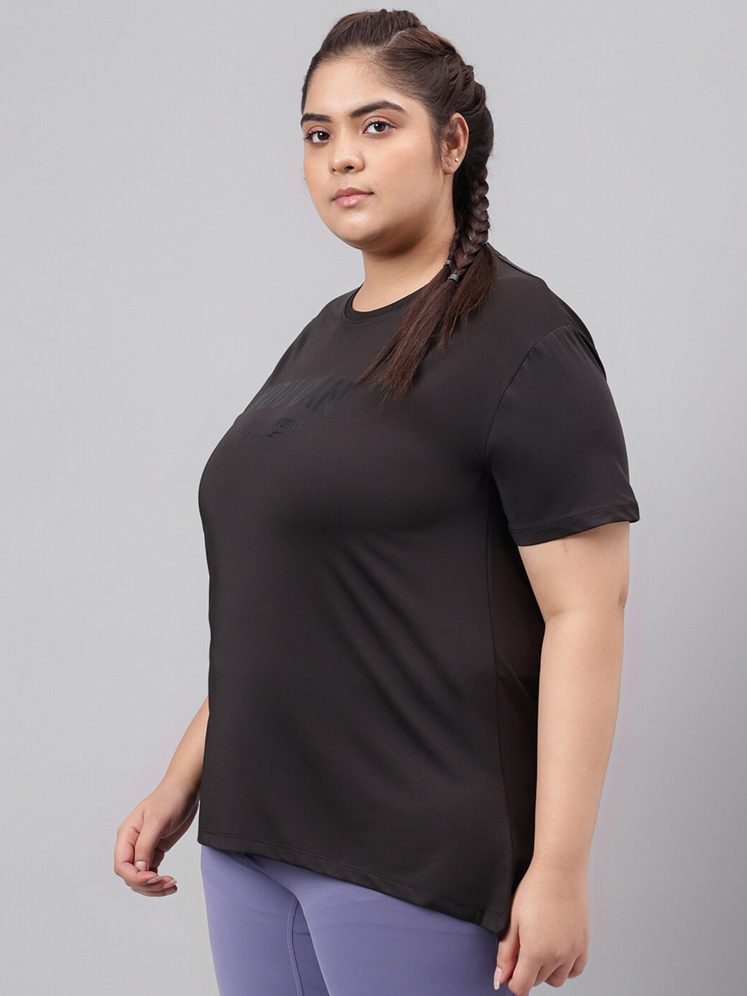 MKH Plus Size Typography Printed Drop Shoulder Sleeves Relaxed Fit Dri-FIT Sports T-Shirt - Swadesiicart