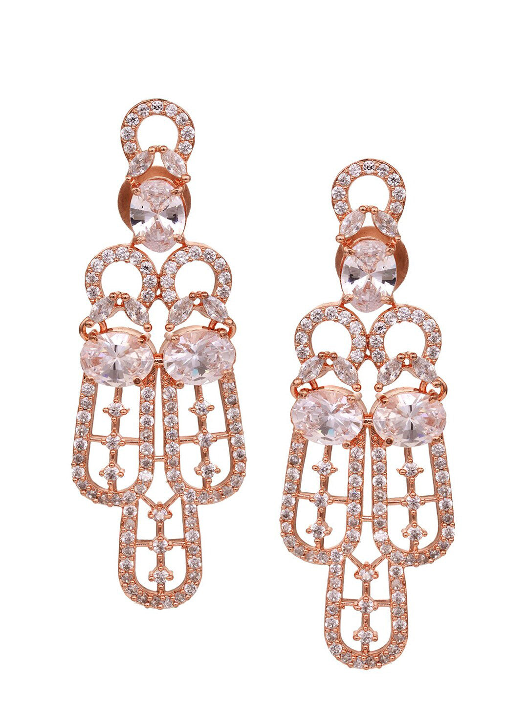 Saraf RS Jewellery Rose Gold-Polished White AD Studded Jewellery Set With Maang Tika - Swadesiicart