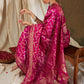 Sangria Pink & Gold-Toned Floral Woven Design Zari Banarasi Saree | Swadesiicart