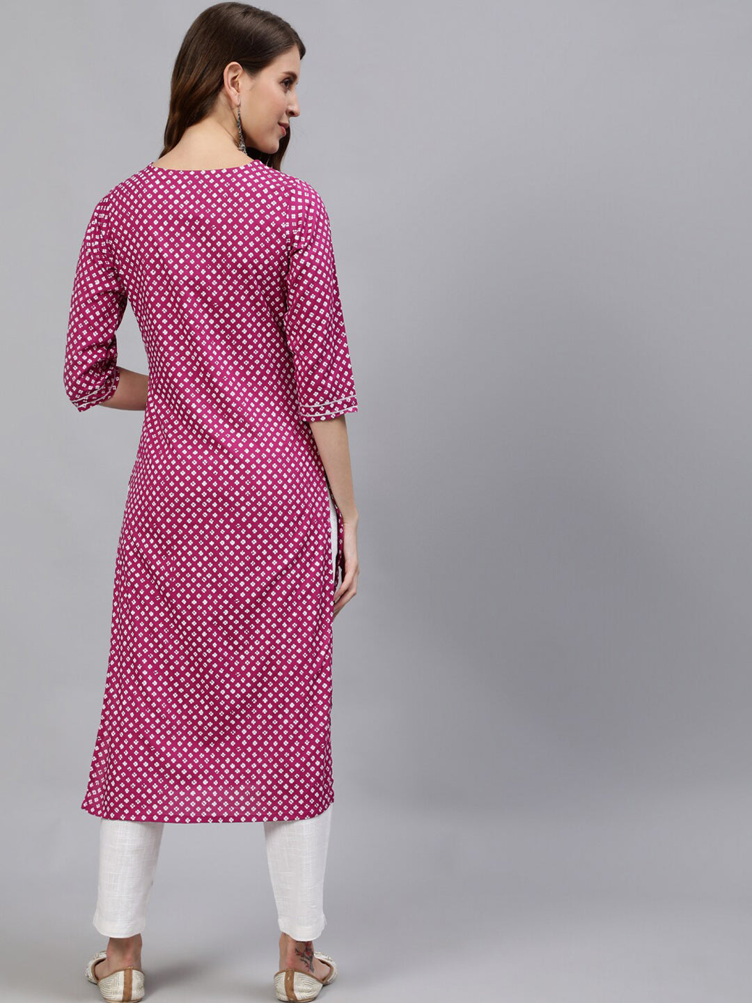 Jaipur Kurti Women Magenta Printed Straight Kurta With Embroidered Yoke Design - Swadesiicart