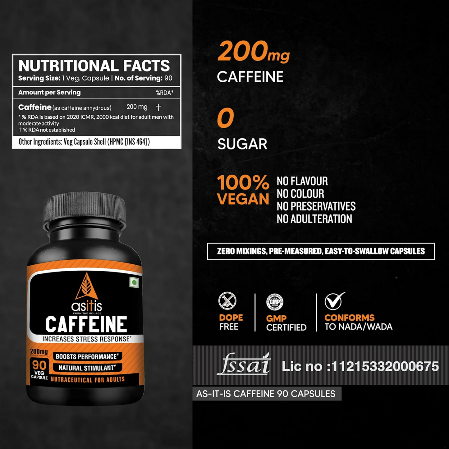 As-It-Is Nutrition Caffeine Per Serving Capsules | Swadesiicart
