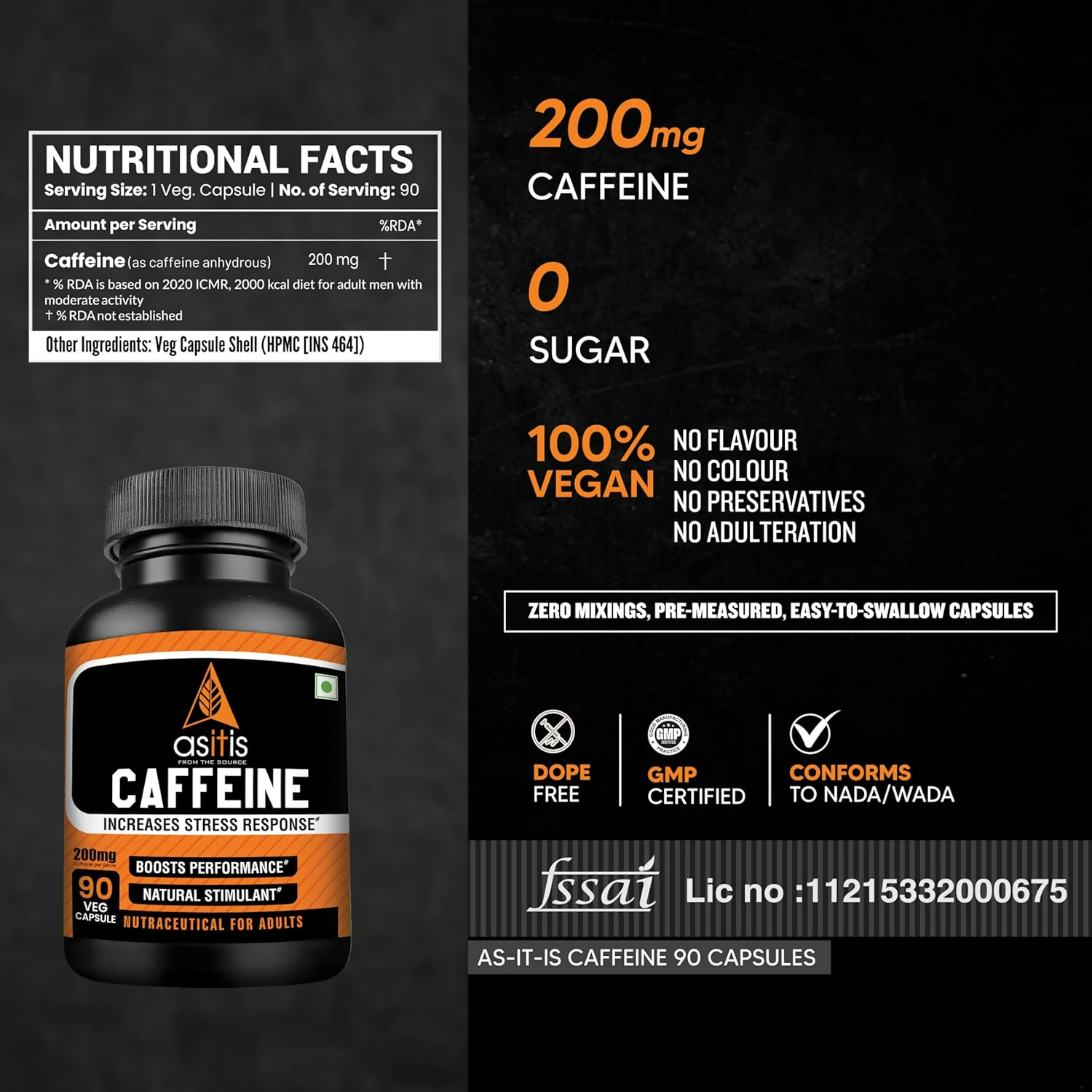As-It-Is Nutrition Caffeine Per Serving Capsules | Swadesiicart