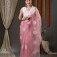 Saree Mall Mauve & White Floral Embroidered Organza Banarasi Sarees | Swadesiicart