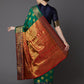 Mitera Green & Gold-Toned Silk Blend Woven Design Banarasi Saree | Swadesiicart