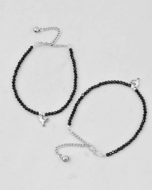 VOJ Set of 2 Bird Black Beads Anklet - Swadesiicart