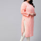 ADA Ada Women Plus Size Peach-Coloured & White Ethnic Motifs Chikankari Georgette Handloom Kurta | Swadesiicart