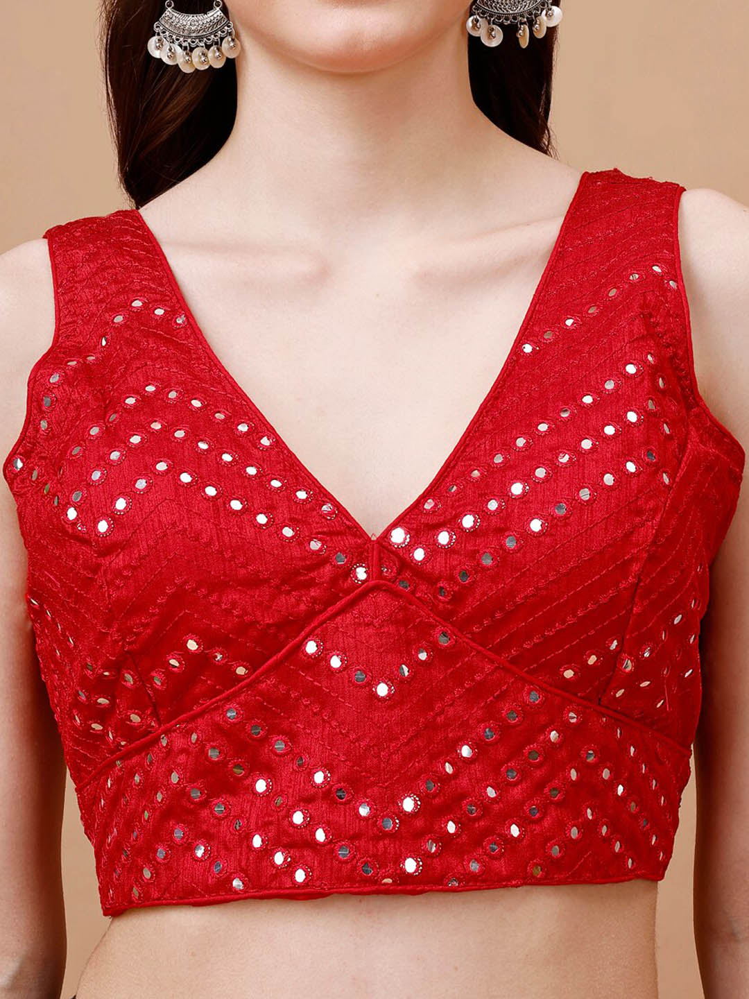 Tikhi Imli Embroidered Mirror Work Sleeveless Saree Blouse | Swadesiicart