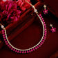 Gold-Polished Alloy Ruby Colour American Diamond Choker Necklace Set - The Pari | Swadesiicart