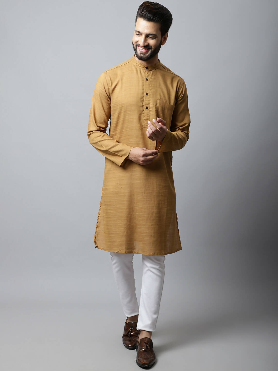 Even Apparels Brown Color Pure Cotton Men's Kurta With Band Collar (SLD1177) | Swadesiicart
