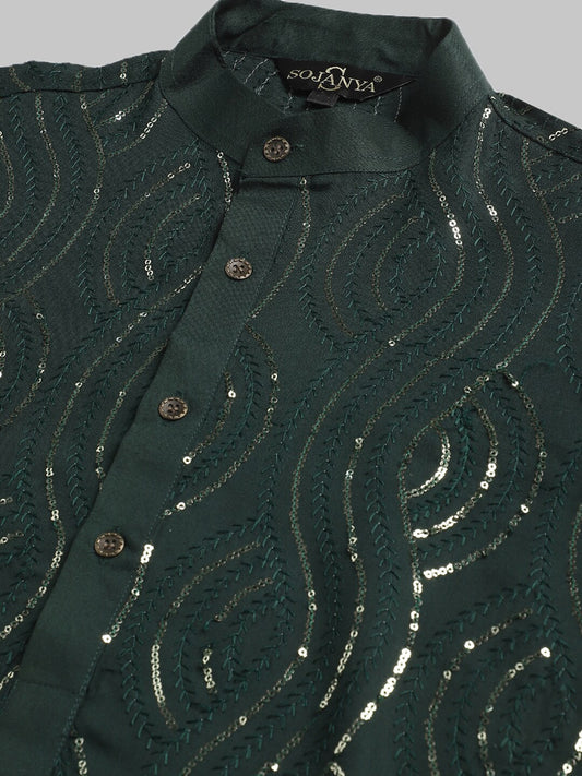 Sojanya Band Collar Sequined Pure Cotton Kurta | Swadesiicart