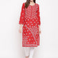ADA Women Red & White Chikankari Hand Embroidered Straight Sustainable Kurta | Swadesiicart