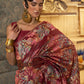 Mitera Maroon & Blue Floral Zari Banarasi Saree | Swadesiicart